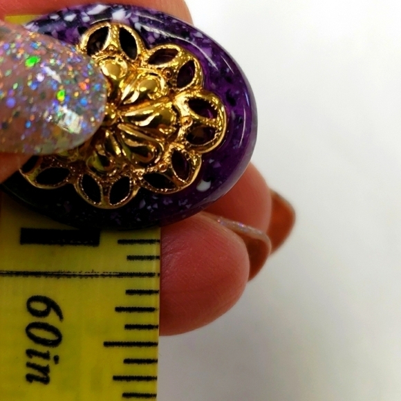 Clip on Earrings Purple Enamel Look and Gold Look - Picture 5 of 7